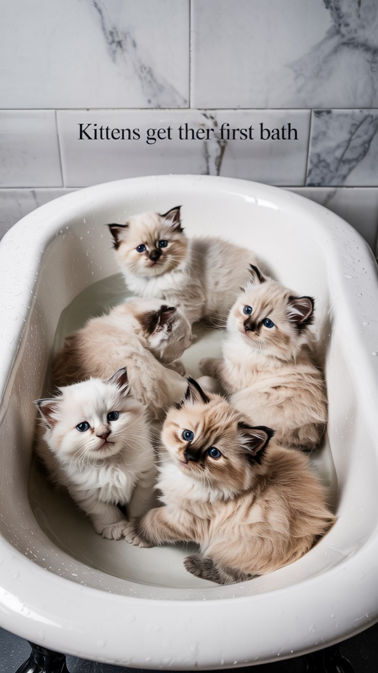 Adorable Kittens First Bath Time - Cute Pet Care Tips