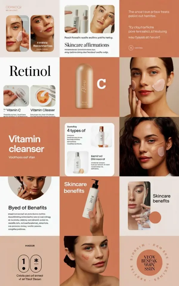 Peachy skincare collage for anti-aging inspo β product pics, routines & affirmations