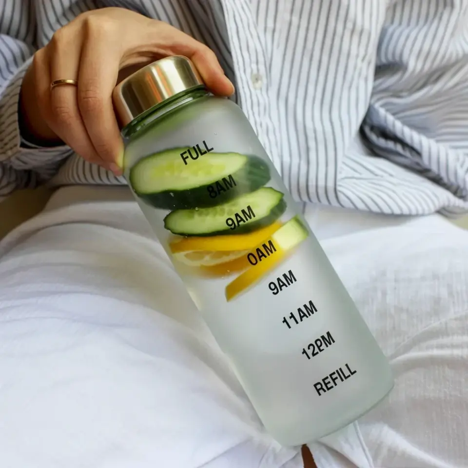Time Marker Water Bottle with Cucumber & Citrus | Hydration for Skin Glow